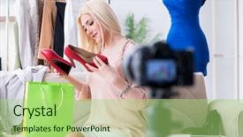  Presentation with navy video - Audience pleasing PPT layouts consisting of bag shoe show - fashion blogger recording new video backdrop and a  colored foreground