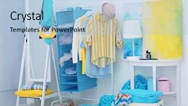  Presentation with clothes - Colorful PPT layouts enhanced with bag shoe show - fashionable clothes hanging on rack backdrop and a light blue colored foreground