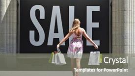  Presentation with winery sale - Audience pleasing slides consisting of bag shoe show - girl shopping at the sale backdrop and a gray colored foreground