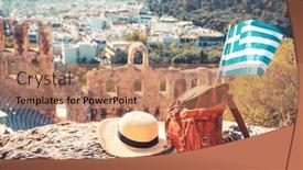  Presentation with greek - Theme with bag-summer-hat-and-greek background and a coral colored foreground