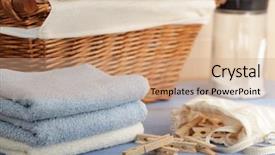  Presentation with laundry room - PPT theme with the bag towels laundry background and a coral colored foreground