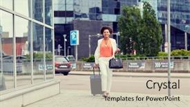  Presentation with tourism business - Cool new slides with bag walking down city street backdrop and a  colored foreground