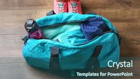  Presentation with next - Colorful theme enhanced with bag with fitness equipment backdrop and a ocean colored foreground