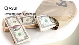  Presentation with bag - Amazing PPT layouts having bag with stacks of dollars backdrop and a white colored foreground