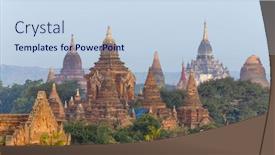  Presentation with myanmar bagan - PPT theme consisting of bagan buddha tower at day famous place in myanmar burma background and a sky blue colored foreground