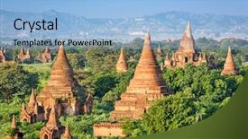  Presentation with myanmar bagan - Slide set featuring bagan myanmar ancient temple ruins background and a light blue colored foreground