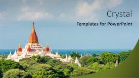  Presentation with archaeological - Audience pleasing slide deck consisting of bagan-myanmar-ancient-temple-ruins backdrop and a light blue colored foreground