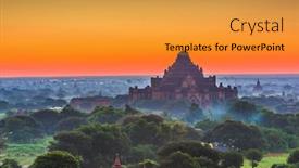  Presentation with archaeological - Amazing PPT theme having bagan-myanmar-ancient-temple-ruins backdrop and a gold colored foreground