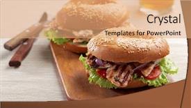  Presentation with bagel - Beautiful slide deck featuring bagel sandwich with grilled turkey backdrop and a coral colored foreground