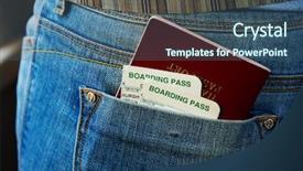  Presentation with airport boarding pass - PPT layouts having baggage system - passport and air boarding passes background and a ocean colored foreground