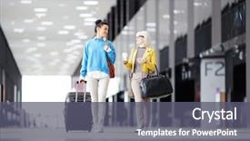 Presentation with tall building art - Slides having baggage walking along airport building background and a  colored foreground