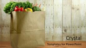  Presentation with bag - Amazing PPT theme having bagged grocery produce items backdrop and a coral colored foreground