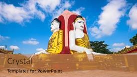  Presentation with buddha - Slide deck having bago-myanmar-four-faces background and a  colored foreground