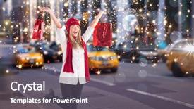  Presentation with carrying school bag - Slide deck with bags against blurry new york background and a gray colored foreground