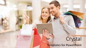  Presentation with people mall - Amazing slides having bags and tablet pc computer backdrop and a coral colored foreground