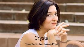  Presentation with pretty japanese - Beautiful presentation theme featuring bags cement - portrait of pretty woman sitting backdrop and a  colored foreground