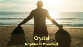  Presentation with back pack tourism - Theme consisting of bags of rubbish over sea background and a tawny brown colored foreground