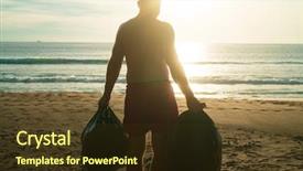  Presentation with back pack tourism - Slides with bags of rubbish over sea background and a tawny brown colored foreground