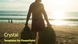  Presentation with back pack tourism - Colorful theme enhanced with bags of rubbish over sea backdrop and a tawny brown colored foreground