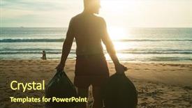  Presentation with sunset beach - Audience pleasing slides consisting of bags of rubbish over sea backdrop and a tawny brown colored foreground