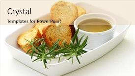  Presentation with snack food - Slides featuring baguette and olive oil - delicious background and a yellow colored foreground
