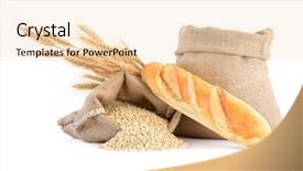 Presentation with grains - Cool new presentation design with baguette bread over sacks of wheat grains isolated on white background backdrop and a lemonade colored foreground