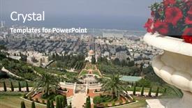  Presentation with gardens - Cool new presentation theme with man in a business suit looking at his watch as if late for appointment backdrop and a light gray colored foreground.