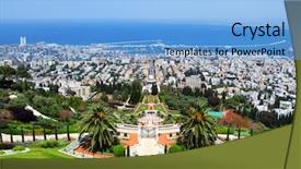  Presentation with gardens - Slides with bahai gardens in haifa israel background and a light blue colored foreground