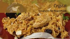  Presentation with qatar - Slide set having female hand using knife cutting beef steak decorated with fries in a nice dish set on a table background and a coral colored foreground