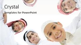  Presentation with heads - Audience pleasing theme consisting of bahrain - happy group of arabic people backdrop and a white colored foreground