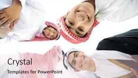  Presentation with group of people praying to god - Slide deck with bahrain - happy group of arabic people background and a lemonade colored foreground