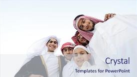  Presentation with eastern - Slides featuring bahrain - happy group of middle eastern background and a sky blue colored foreground