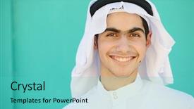  Presentation with middle eastern traditional dishes falafel - Slide set with bahrain - positive middle eastern young guy background and a teal colored foreground