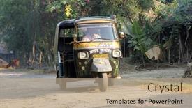  Presentation with rickshaw - PPT theme having baidyapur-india-december-02-auto background and a coral colored foreground