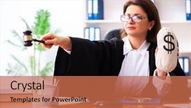  Presentation with middle ages - Presentation design featuring bail - middle-aged female doctor working background and a coral colored foreground