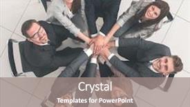  Presentation with team business top view - Colorful theme enhanced with bail - top view smiling business team backdrop and a gray colored foreground