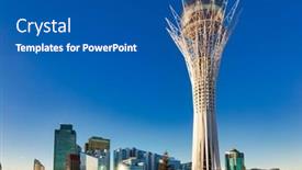  Presentation with kazakhstan - PPT theme featuring baiterek-monument-and-observation-tower background and a ocean colored foreground