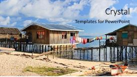  Presentation with gypsy cart - PPT layouts featuring bajau - panorama of sea gypsy houses background and a light blue colored foreground
