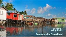  Presentation with village - PPT theme enhanced with bajau - panorama of traditional sea gypsy background and a ocean colored foreground