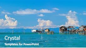  Presentation with traditional - Amazing slides having bajau - traditional sea gypsy village near backdrop and a teal colored foreground