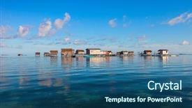  Presentation with village - Theme featuring bajau - traditional sea gypsy village near background and a ocean colored foreground