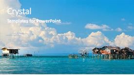  Presentation with village - Audience pleasing presentation theme consisting of bajau - traditional sea gypsy village near backdrop and a light blue colored foreground