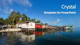  Presentation with malaysia - Beautiful presentation theme featuring bajau - traditional sea gypsy village backdrop and a teal colored foreground