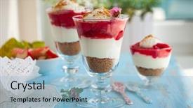  Presentation with cheesecake - Cool new PPT layouts with bake rhubarb and strawberry cheesecake backdrop and a light blue colored foreground