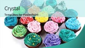  Presentation with cupcakes - Audience pleasing PPT theme consisting of bake sale - delicious cupcakes isolated on white backdrop and a arctic colored foreground