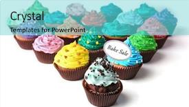  Presentation with cupcakes - Presentation having bake sale - delicious cupcakes with inscription isolated background and a cyan colored foreground