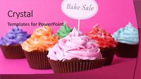  Presentation with cupcakes - PPT theme having bake sale - delicious cupcakes with inscription background and a lilac colored foreground