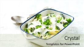  Presentation with gluten free food various pasta - Slide set featuring bake with broccoli cheese sauce background and a  colored foreground