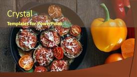  Presentation with vegetables - Presentation featuring baked-and-fresh-vegetables background and a tawny brown colored foreground