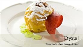  Presentation with nuts - Cool new PPT layouts with baked apple stuffed with nuts and dried fruits garnished with strawberry sweets and kiwi sauce backdrop and a soft green colored foreground